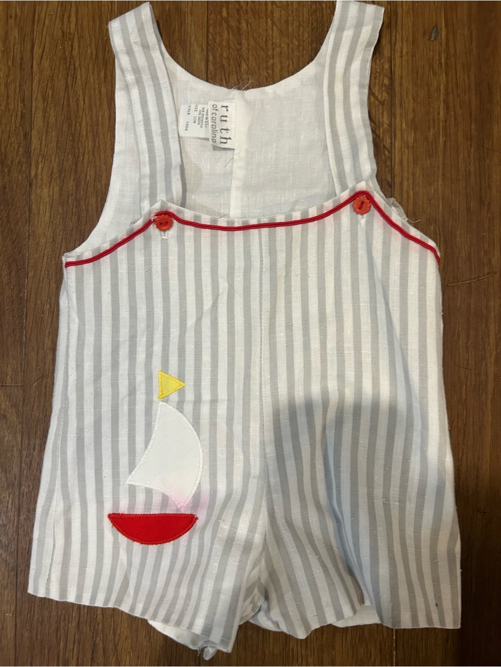Ruth of Carolina vintage Striped Sailboat Romper in White and Gray 12 months